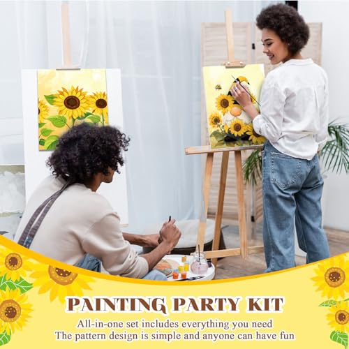 Humyoun 8 Sets 8" x 10" Sunflower Pre Drawn Canvas to Paint for Sip and Paint Party Sunflower Predrawn Coloring Set Pre Sketched Canvas Boards with Paints and Brushes for Adult - style: Sunflower