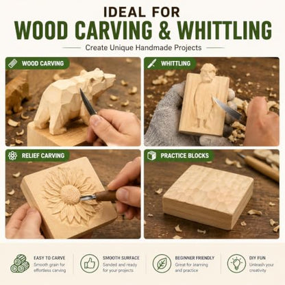 4 Pcs Solid Wood Blocks 4x4x1 Inch Unfinished Whittling Blocks for Crafts, Wooden Art Block for Crafts DIY Projects Classes Photo Blocks Painting Wall Decorations - size: 4x4x1 Inch
