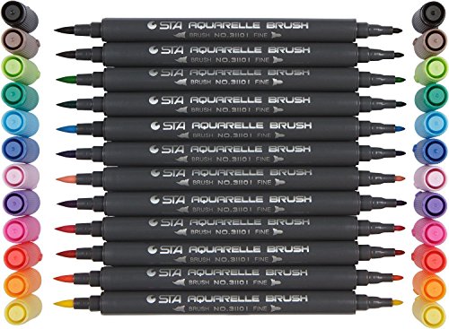 Yosoo 12/24/36/48 STA Art Markers Double Tip Brush Pens, Markers Touch Brush Sketch Pen Graphic Water Based Render for Adult Coloring Books for Artists Painting, Coloring, Sketching (12 Colors)