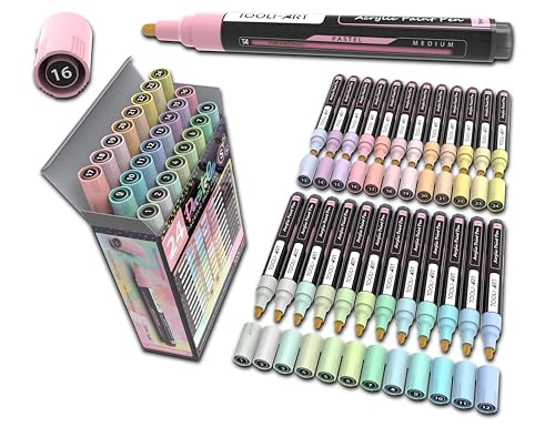 TOOLI-ART Acrylic Paint Markers Paint Pens Special Colors Set For Rock Painting, Canvas, Fabric, Glass, Mugs, Wood, Ceramics, Plastic, Multi-Surface. Non Toxic, Water-based (PASTEL M) - color: PASTEL M