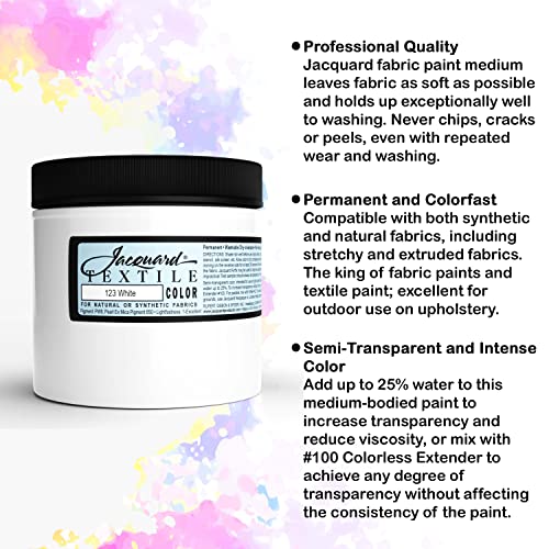 Moshify Jacquard Products White Textile Color Fabric Paint 8-Ounces - Bundled Brush Set - size: 8 Fl Oz (Pack of 1)