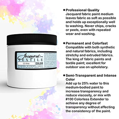 Moshify Jacquard Products White Textile Color Fabric Paint 8-Ounces - Bundled Brush Set - size: 8 Fl Oz (Pack of 1)