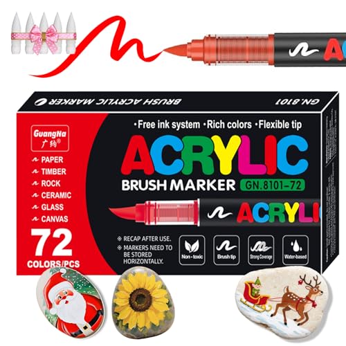 KsopiaVobs 72 Color Paint Pens, Soft Brush Tip Acrylic Markers, Quick-Drying Waterproof for Canvas, Rock, Wood, Stone, Glass, Ceramic, Fabric Painting, DIY Crafts - color: 72 Color