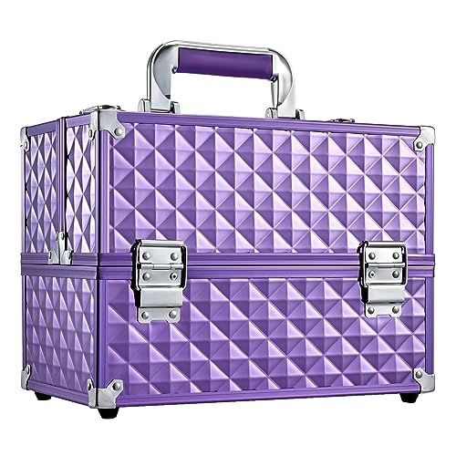 Frenessa Makeup Train Case 12 Inch Portable Cosmetic Case - 6 Tier Professional Makeup Storage Box Organiser Box Make Up Carrier with Lockable Keys Travel Case for Women and Girls - Purple - color: Purple