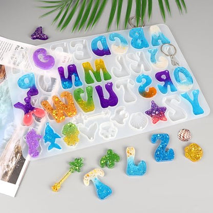 Alphabet Keychain Mold, Reversed Letter Keychain Silicone Molds with Holes, Alphabet Epoxy Resin Mold for DIY Jewelry Pendant Keychain (Ocean and Letter) - color: Alphabet
