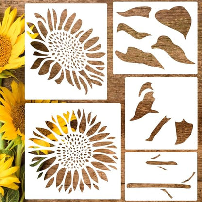 Large Flower Stencils for Wood Fence Sunflower Stencils for Painting Floral Stencil Templates for Walls Furniture Fabrics - style: Sunflower