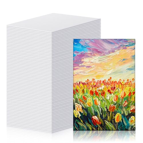 Moinchore 100 Pcs 4 x 6 Inch Mini Painting Canvas Panels Bulk Tiny Art Canvases for Painting Panels Cotton Blank White Small Canvas Acid Free Boards for Watercolor Acrylic Oil Paint - size: 4 x 6 Inch