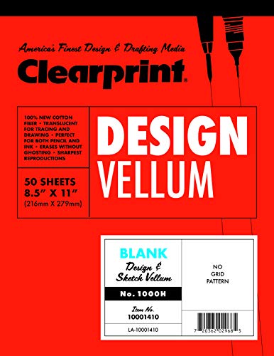 Clearprint 8-1/2" x 11" 1000H Design Vellum Pad, 16 lb., 100% Cotton, 50 Sheets, 1 Each