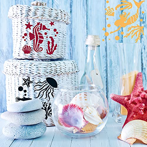 30 Pieces Sea Ocean Creatures Stencils 5 x 5 Inch Ocean Templates for Painting Sea Animal DIY Pattern Templates Mermaid Stencils on Wood for Scrapbooking Drawing Tracing Furniture Wall Crafts