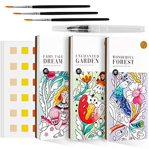 3pack Watercolor Painting Coloring Books, Paint with Water Arts & Crafts Kit for Kids, Pocket Watercolor Paint Bookmarks, Travel Activities Art Supplies Party Favors Birthday Gift for Boys and Girls - style: 3-theme
