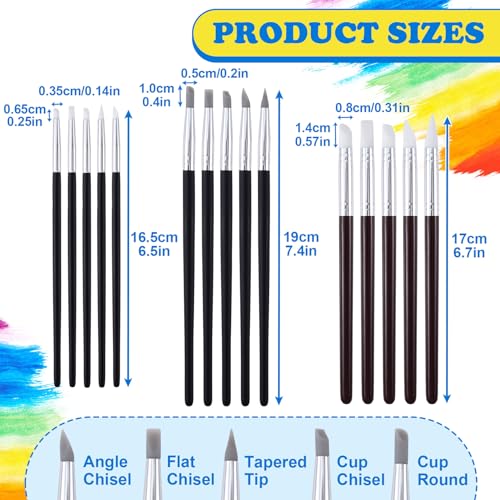SmallCat 15 Pcs Silicone Paint Brushes, Flexible Clay Carving Tools, Professional Sculpting Tools for Handicraft Pottery Artwork Shaping Carving DIY- Black - color: Black, 15 Pcs