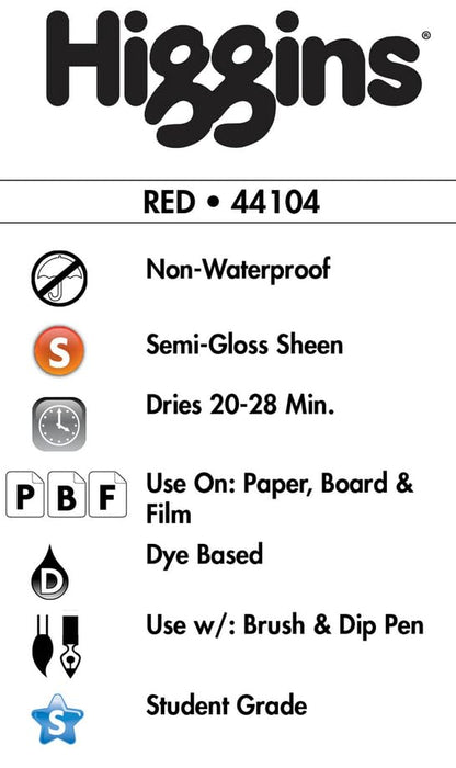 Higgins Dye-Based Drawing Ink, Red, 1 Ounce Bottle (44104) - color: Red