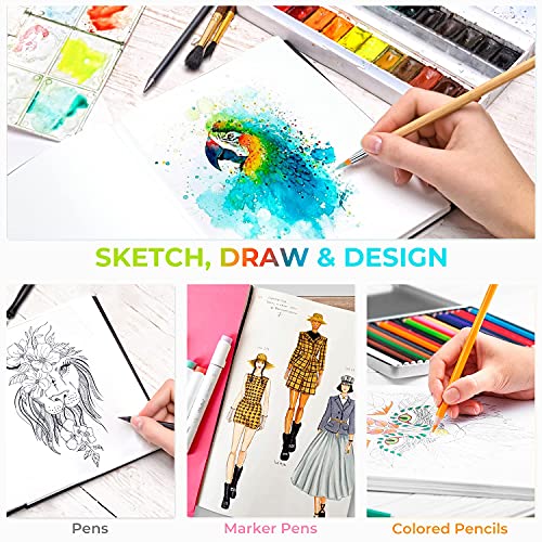 Ohuhu Mixed Media Pad - 8.3" x 8.3" Square Mix Media Sketchbook, 120 LB/200 GSM Heavyweight Papers, 78 Sheets/156 Pages, PU Hardcover Multi-Media Paper Pad for Acrylic Painting Christmas Gift - size: 8.3" x 8.3"