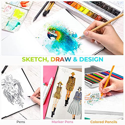 Ohuhu Mixed Media Pad - 8.3" x 8.3" Square Mix Media Sketchbook, 120 LB/200 GSM Heavyweight Papers, 78 Sheets/156 Pages, PU Hardcover Multi-Media Paper Pad for Acrylic Painting Christmas Gift - size: 8.3" x 8.3"