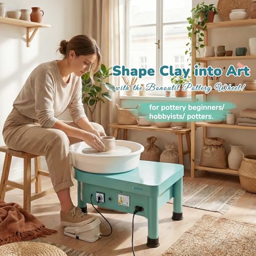 Bonoutil 10" Electric Pottery Wheel with Foot Pedal for Adults, Easy to Center Ceramic Forming Machine Max 20 lbs Capacity Clay Beginner's Art Sculpting Tools Kit for Home Use (Mint Green) - color: Mint Green