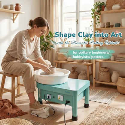 Bonoutil 10" Electric Pottery Wheel with Foot Pedal for Adults, Easy to Center Ceramic Forming Machine Max 20 lbs Capacity Clay Beginner's Art Sculpting Tools Kit for Home Use (Mint Green) - color: Mint Green