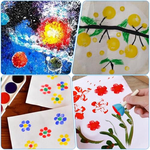 Nogeqi 20 Pcs Sponge Brushes for Painting, Round Flower Sponges Brush Set for Art Class Acrylic Painting, Foam Stencil Brush, Paint Tools for Kids Arts and Crafts(5 Style)