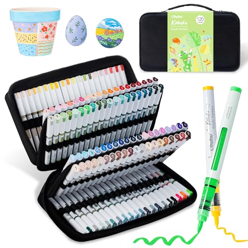 Ohuhu Acrylic Paint Markers Brush Tip: 120 Colors Direct-Ink Acrylic Markers High Opacity Paint Pens Water-Resistant Lightfast for Rock Painting 3D Prints Easter Egg DIY Crafts - Kahuku