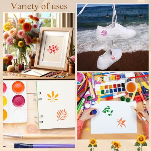 Fainne 100 Pcs Small Stencils for Crafts, 1.5 Inch Reusable Painting Stencils Painting Crafts Templates for Wood, Wall, Home Decor, Canvas, Fabric (Flower Bird Plants) - style: Flower Bird Plants