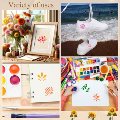 Fainne 100 Pcs Small Stencils for Crafts, 1.5 Inch Reusable Painting Stencils Painting Crafts Templates for Wood, Wall, Home Decor, Canvas, Fabric (Flower Bird Plants) - style: Flower Bird Plants