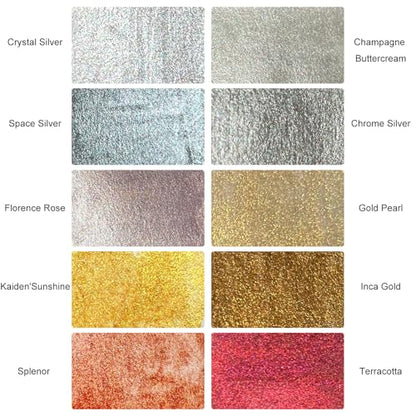Handmade Metallic Gold-Silver Watercolors Paint Shimmer Calligraphy Ink Hand Lettering Full Pans Shimmer Watercolour Set for Painting, Mixed Media and Paper Crafts (Set 2) - color: Set 2 (10 Full Pans)