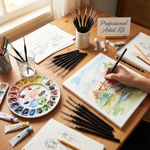 11-Piece Detail Paint Brushes Set, Triangular Grip Fine Tip Brushes, Small Paint Brush for Watercolor, Acrylic, Oil, Face, Model, Nail Art, Miniature Painting, Synthetic Bristles