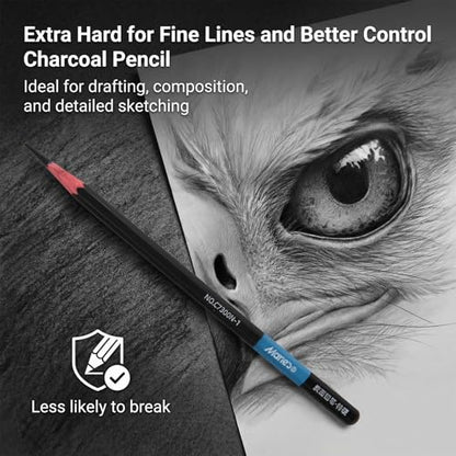 Marie's Charcoal Pencils for Drawing, 10 Pieces, Extra Hard Hard Medium Soft Extra Soft, Sketching Pencils for Artists, Smooth Charcoal Core for Layering, Blending and Detailed Artwork(Soft) - style: Soft (10pcs)