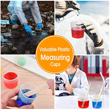 Coopay 50 Pack 60ml/2oz and 30ml/1oz Plastic Graduated Cups Transparent Scale Clear Epoxy Mixing Cup with 50 Pack Wooden Stirring Sticks for Resin, Epoxy, Stain, Mixing Paint - size: 30ml+60ml