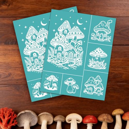 2 Pcs Mushroom Silk Screen Stencil, Whimsical Mushroom Self-Adhesive Reusable Silk Screen Printing Stencils Templates for Painting on Wood, T-Shirt, Fabric, Wall, Home Craft Decor - style: Mushrooms