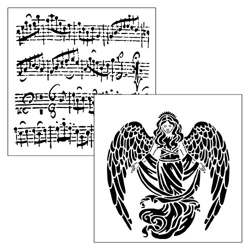 The Crafter’s Workshop - Reusable Sheet Music and Angel Stencil for Painting and Crafts – Inspirational Holiday or Spiritual Projects – 2 Pk, 6" x 6" – Sheet Music/Prayerful Angel - style: Sheet Music / Prayerful Angel