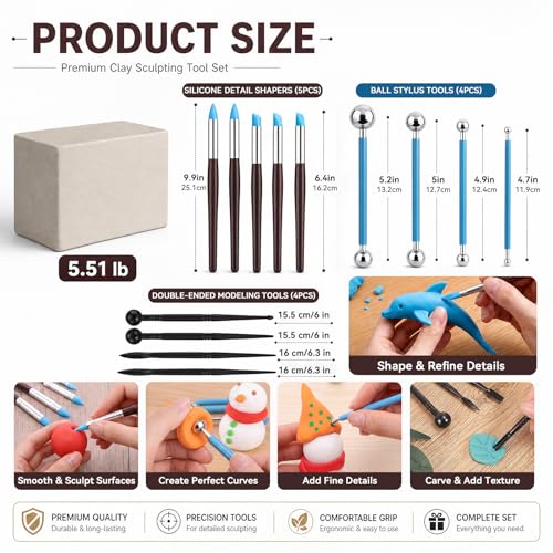 Gersoniel Air Dry Clay Kit 5.51lbs Pottery Clay with 40 Pcs Pottery Tool Sculpting Tool Set All-Purpose Modeling Clays DIY Painting Making Set with Paint, Sculpting Tools, Storage Bag, Craft Lover