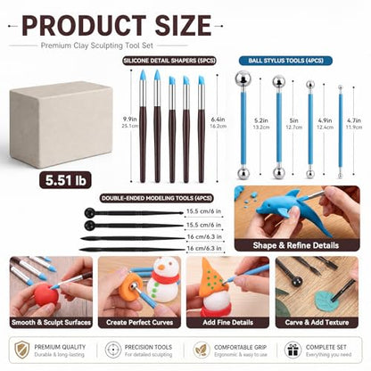 Gersoniel Air Dry Clay Kit 5.51lbs Pottery Clay with 40 Pcs Pottery Tool Sculpting Tool Set All-Purpose Modeling Clays DIY Painting Making Set with Paint, Sculpting Tools, Storage Bag, Craft Lover