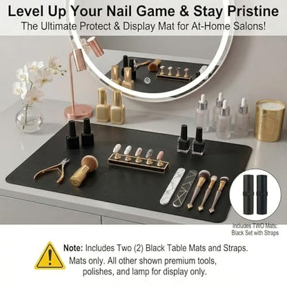 2 PCS Nail Art Table Mat, Soft Microfiber PU Leather Nail Pad, Foldable Nail Art Rest Pad, Reusable Nail Mat for Table Desk, Acrylic Nail Desk Mat for Nail Cushion (Black and Black) - color: Black and Black