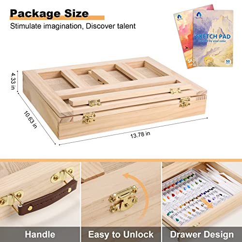 VigorFun Painting Supplies Set, 49 Pieces Watercolor Painting Kit with Wooden Tabletop Easel, Includes Watercolor Paints, Brushes, Palette, Canvas Panels and Painting Pads, for Artists, Adults