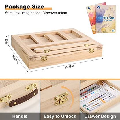 VigorFun Painting Supplies Set, 49 Pieces Watercolor Painting Kit with Wooden Tabletop Easel, Includes Watercolor Paints, Brushes, Palette, Canvas Panels and Painting Pads, for Artists, Adults
