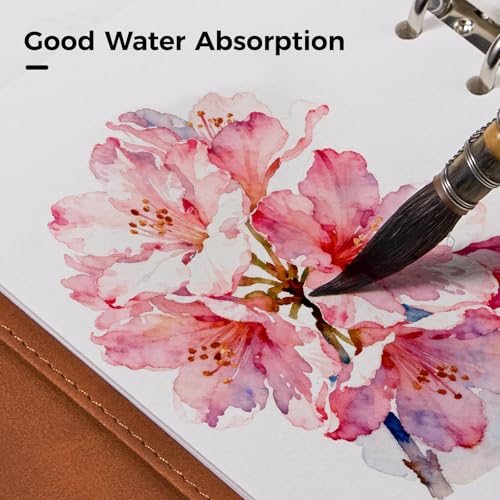 Lightwish Watercolor Sketchbook 100% Cotton, 300gsm (140lb) - 6.69" x 3.94" Hot Press Watercolor Paper Journal Notebook - 20 Sheets with PU Leather Cover for Drawing Mixed Media - color: Brown Faux Crocodile Texture