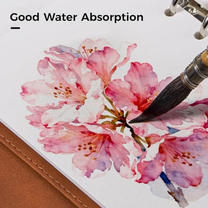 Lightwish Watercolor Sketchbook 100% Cotton, 300gsm (140lb) - 6.69" x 3.94" Hot Press Watercolor Paper Journal Notebook - 20 Sheets with PU Leather Cover for Drawing Mixed Media - color: Brown Faux Crocodile Texture