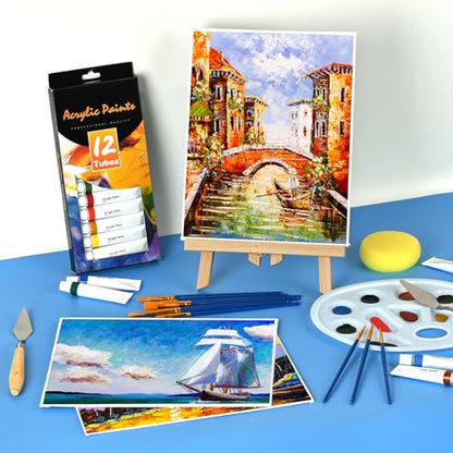 ACKASK Painting Kits for Adults Kids,Acrylic Paint Canvas Easel Set,30 Pcs Drawing Painting Supplies Art Kit,12 Paints,10 Painting Brushes,Palettes Etc,Art Set Art Supplies for Kids Adults Artists - style: 30 PCS Painting Kits