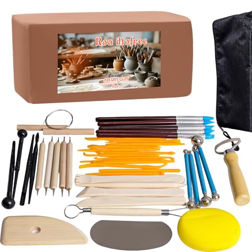 Air Dry Clay Kit 10 LBs + 42 Pcs Pottery Tools - Non-Toxic Organic Clay for Sculpting, Hand Modeling & Throwing Classes Ceramics Workshops (Red) - color: Red