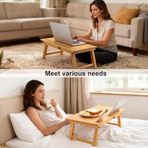 Nnewvante Drafting Table Bamboo Tabletop Easel Foldable Drawing Desk with Adjustable Height & Angle Drawing Board with Tablet and Phone Slots for Painting, Reading, Writing - color: Bamboo