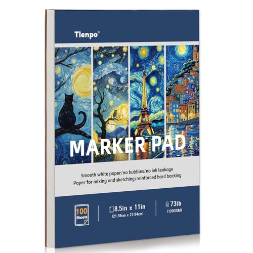 Tlenpo 8.5 x 11 Marker Paper Pad, 100 Sheets Marker Sketchbook Bleedproof, 120gsm/73lb Art Sketch Pad Paper, Painting Coloring Alcohol Marker Paper for Beginners, Artists, Kids - size: A-8.5×11in