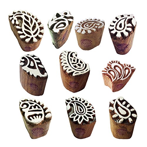 Mehndi Print Blocks Handcrafted Small Paisley Pattern Wooden Stamps (Set of 10) - color: Htag2108