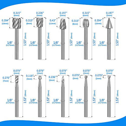 Carving Bits Wood Engraving Router Bit with 1/8"(3mm) Shank, 20Pcs HSS Different Burr Set to Meet Your Different Needs, Durable Rotary Tools Accessories for DIY Woodworking, Carving
