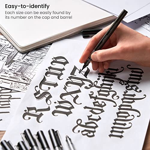 ARTEZA Micro-Line Ink Pens, Set of 9, Black Fineliners with Japanese Archival Ink, Art Supplies for Comic Artists and Illustrators - size: 1 Count (Pack of 9)