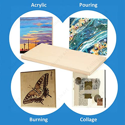 Falling in Art Unfinished Birch Wood Panels Kit for Painting, Wooden Canvas 4 Pack of 8x16’’ Studio 3/4’’ Deep, Cradle Boards for Pouring, Art, Crafts, Burning and More - size: 8'' x 16''