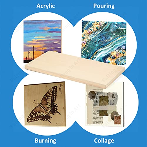 Falling in Art Unfinished Birch Wood Panels Kit for Painting, Wooden Canvas 4 Pack of 8x16’’ Studio 3/4’’ Deep, Cradle Boards for Pouring, Art, Crafts, Burning and More - size: 8'' x 16''