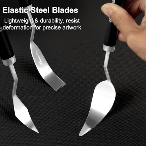 PHOENIX Flexible Palette Knife Set - 5 Pieces Stainless Steel Painting Knives, Art Knife with Wood Handle, Paint Spatula for Oil Acrylic Paint - Painting Tools for Artists