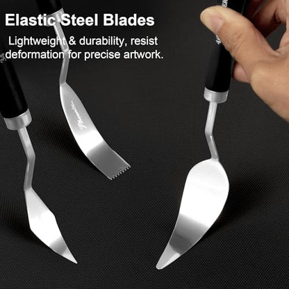 PHOENIX Flexible Palette Knife Set - 5 Pieces Stainless Steel Painting Knives, Art Knife with Wood Handle, Paint Spatula for Oil Acrylic Paint - Painting Tools for Artists