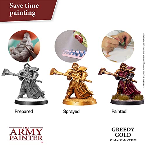 The Army Painter Colour Primer Greedy Gold, 400 mL Acrylic Spray Primer, Spray Paint for Miniature Priming Basecoat, Tabletop Roleplaying, Boardgames, and Wargames Miniature Modelling - color: Greedy Gold