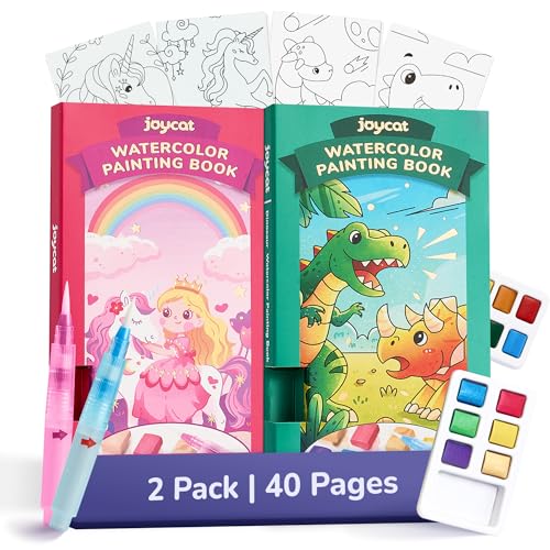 JoyCat 2 Pack Pocket Paint with Water Coloring Books for Kids, Art & Craft Activity Toy Set, Creative Travel & Home Painting Kit, Gifts for Girls & Boys Ages 3-8 (Magical Pony & Dinosaurs) - style: 2 Pack - Magical Pony & Dinosaurs